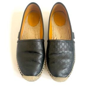 GUCCI Black Microguccissima Leather Slip On Espadrille Flats EU 38